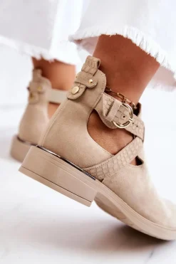 Damskie Skórzane Botki Z Wycięciem Jasnobeżowe Ramos