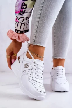 Damskie Skórzane Buty Sportowe Sneakersy Białe Loissa