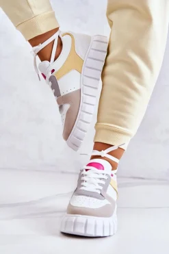 Damskie Skórzane Buty Sportowe Biało-Beżowe Florentine