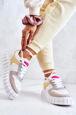 Damskie Skórzane Buty Sportowe Biało-Beżowe Florentine