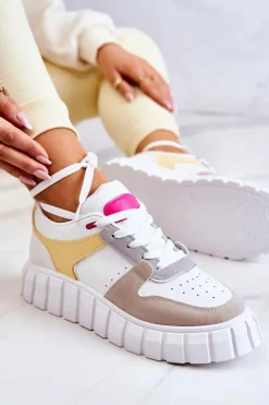 Damskie Skórzane Buty Sportowe Biało-Beżowe Florentine