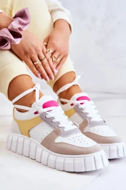 Damskie Skórzane Buty Sportowe Biało-Beżowe Florentine