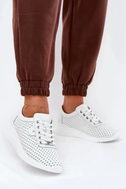 Damskie Skórzane Buty Sportowe Vinceza 79532 Białe