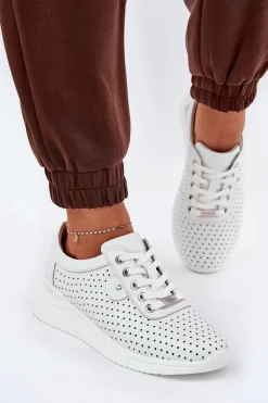 Damskie Skórzane Buty Sportowe Vinceza 79532 Białe