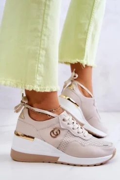 Damskie Skórzane Buty Sportowe Sneakersy Beżowe Loissa