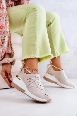 Damskie Skórzane Buty Sportowe Sneakersy Beżowe Loissa