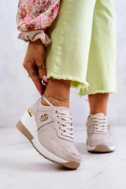 Damskie Skórzane Buty Sportowe Sneakersy Beżowe Loissa