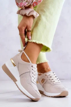 Damskie Skórzane Buty Sportowe Sneakersy Beżowe Loissa