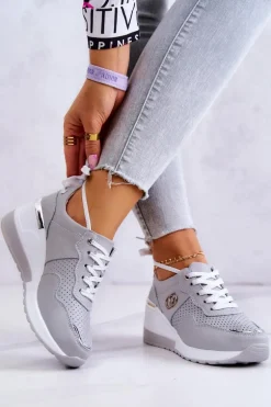 Damskie Skórzane Buty Sportowe Sneakersy Szare Loissa