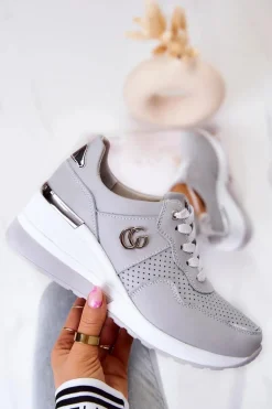 Damskie Skórzane Buty Sportowe Sneakersy Szare Loissa