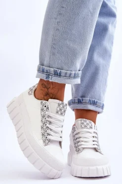 Damskie Skórzane Buty Sportowe Na Platformie Białe Alison