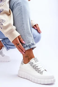 Damskie Skórzane Buty Sportowe Na Platformie Białe Alison