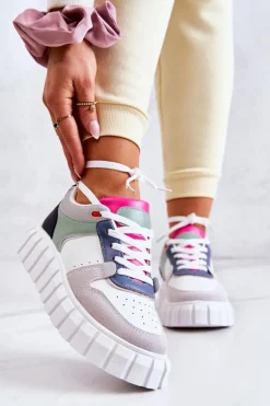 Damskie Skórzane Buty Sportowe Biało-Szare Florentine