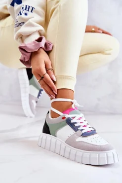 Damskie Skórzane Buty Sportowe Biało-Szare Florentine