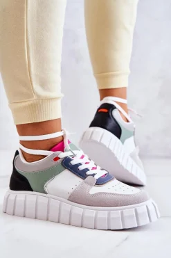 Damskie Skórzane Buty Sportowe Biało-Szare Florentine