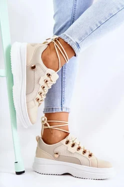 Damskie Skórzane Buty Sportowe Beżowe Salmira