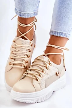 Damskie Skórzane Buty Sportowe Beżowe Salmira