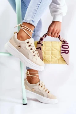 Damskie Skórzane Buty Sportowe Beżowe Salmira