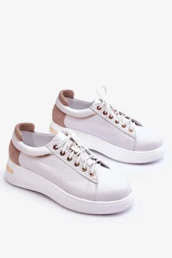 Damskie Skórzane Buty Sportowe Na Platformie Białe Caressa