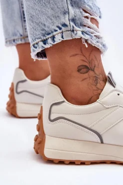 Damskie Skórzane Buty Sportowe Beżowe Faro