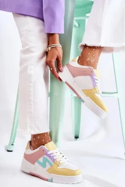 Damskie Skórzane Buty Sportowe Biało-Żólte Francis