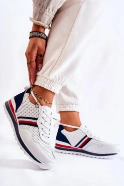 Damskie Skórzane Buty Sportowe Biało-Granatowe Jane