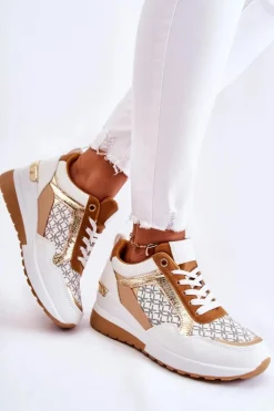 Damskie Skórzane Buty Sportowe Na Koturnie Białe Catrine