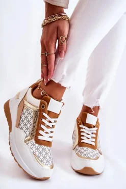 Damskie Skórzane Buty Sportowe Na Koturnie Białe Catrine