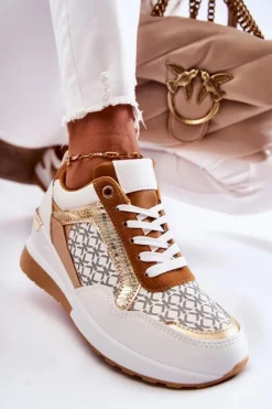 Damskie Skórzane Buty Sportowe Na Koturnie Białe Catrine