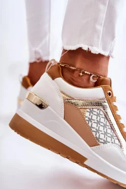 Damskie Skórzane Buty Sportowe Na Koturnie Białe Catrine