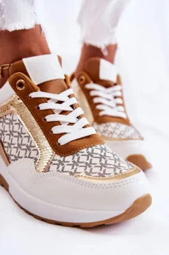 Damskie Skórzane Buty Sportowe Na Koturnie Białe Catrine