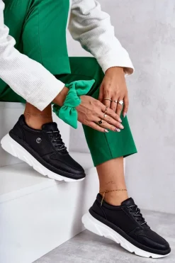 Damskie Skórzane Buty Sportowe Czarne Camrose