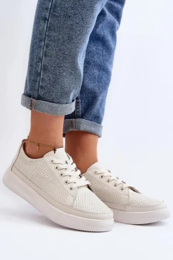 Damskie Skórzane Buty Sportowe Sneakersy Białe Failla