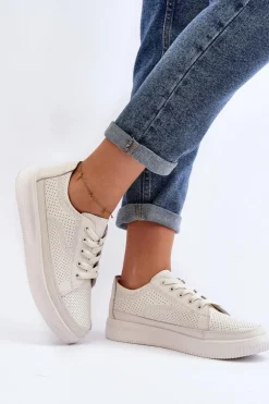 Damskie Skórzane Buty Sportowe Sneakersy Białe Failla