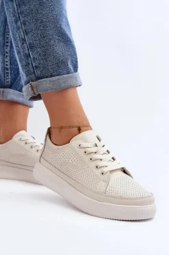 Damskie Skórzane Buty Sportowe Sneakersy Białe Failla