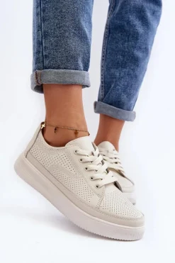 Damskie Skórzane Buty Sportowe Sneakersy Białe Failla