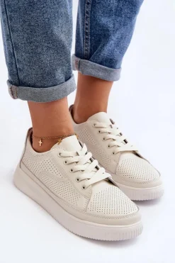 Damskie Skórzane Buty Sportowe Sneakersy Białe Failla