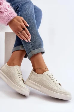 Damskie Skórzane Buty Sportowe Sneakersy Białe Failla