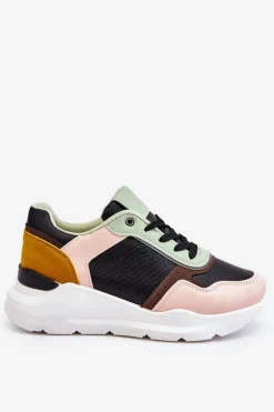 Damskie Skórzane Buty Sportowe Na Platformie Czarno-Zielone Chaya