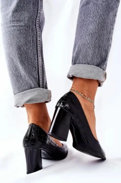 Damskie Skórzane Czółenka Czarne Chay