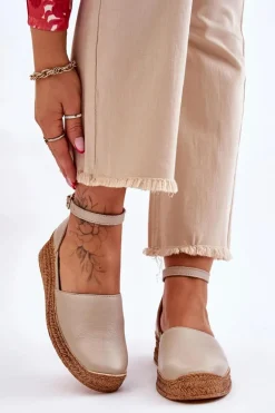 Damskie Skórzane Espadryle Sandały Beżowe Lemar Moise