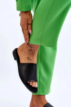 Damskie Skórzane Gładkie Klapki Czarne Cerise