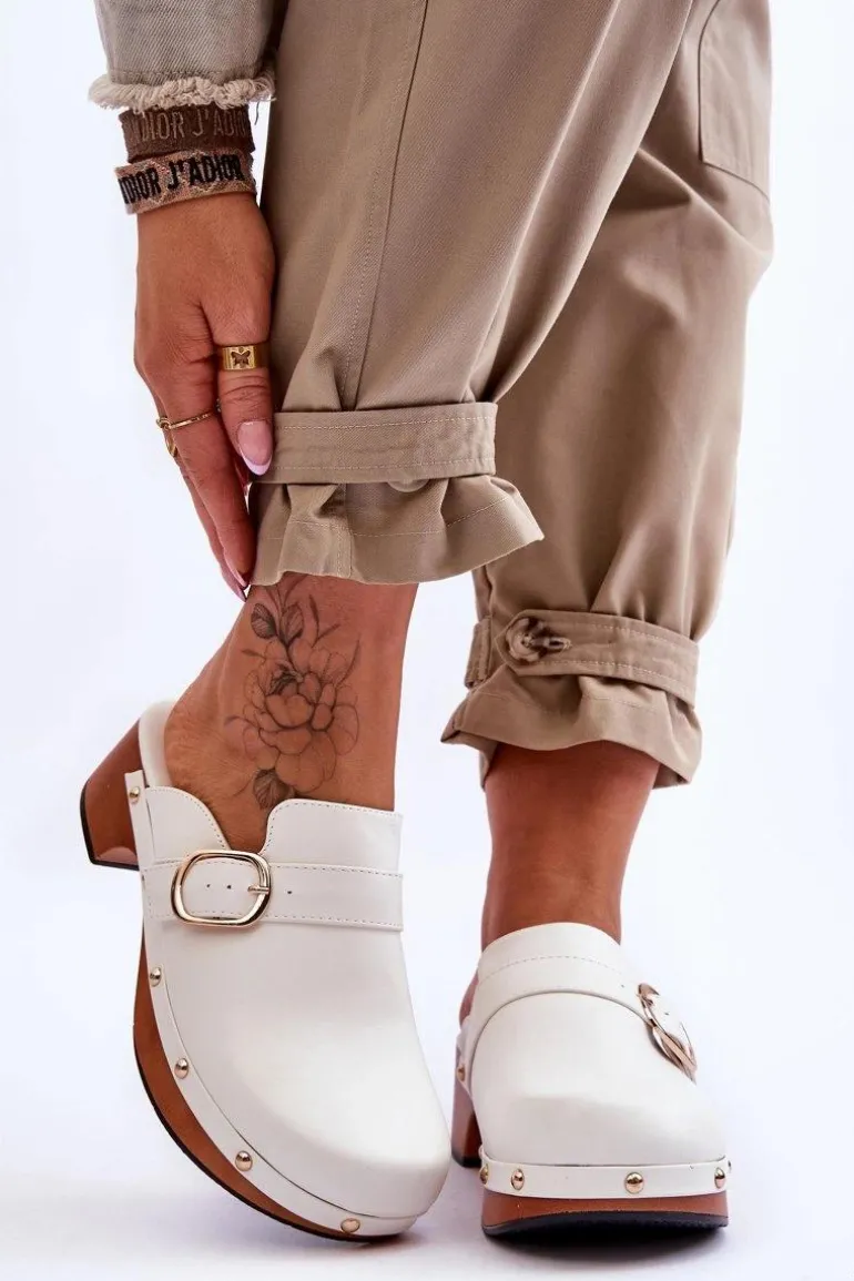 Damskie Skórzane Klapki Chodaki Białe Fanett