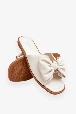 Damskie Skórzane Klapki Z Kokardą Białe Becky