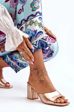 Damskie Skórzane Klasyczne Klapki Różowe Złoto Loara