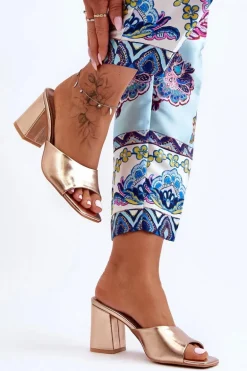 Damskie Skórzane Klasyczne Klapki Różowe Złoto Loara