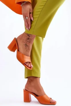 Damskie Skórzane Klasyczne Klapki Pomarańczowe Loara