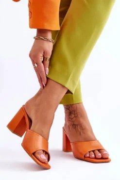 Damskie Skórzane Klasyczne Klapki Pomarańczowe Loara