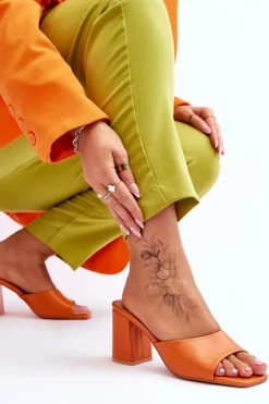 Damskie Skórzane Klasyczne Klapki Pomarańczowe Loara