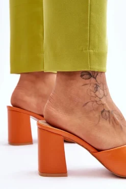 Damskie Skórzane Klasyczne Klapki Pomarańczowe Loara